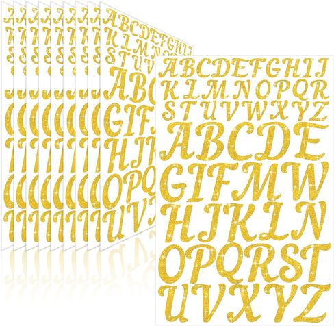 10 أوراق ملصقات Gold Letter Glitter 520 PCS Capital Alphabet Stickers Vinyl Self Reshesive Stick on Letters for Bottle Scrapbooking Mailbox Bulletin Bulletin Travening (الذهب ، 1 بوصة 2 بوصة) in Kuwait