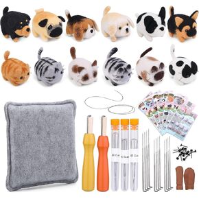 AURAFUL Needle Felting Kit, 12 Pcs Felted Animal Needle Felting Set, Dogs and Cats Dolls DIY Needle Felting Suppliesmazon with Wool Roving, Instruction Manual, Felting Beginner Tools