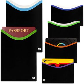 RFID حظر بطاقة الائتمان وأكمام جواز السفر (4 بطاقة ائتمان قصيرة الجانبية و 2 حماة جوازات السفر) - حماية سرقة الهوية RFID ، التصميم النحيف - مثالي للسفر والاستخدام اليومي