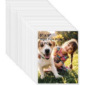 25pcs 6 "× 9" أكمام البطاقة الصلبة الصافية - حماة بلاستيكية صلبة مقاومة للماء للبطاقات البريدية والمطبوعات والصور والبطاقات التجارية والرياضية - حاملي صفائح جامبو من الأعلى