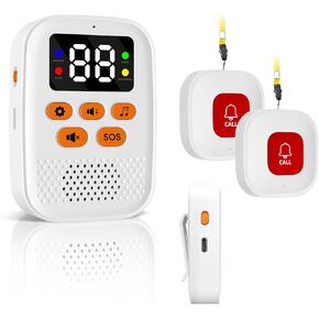 مقدم الرعاية الممرض اللاسلكي الممرضات اللاسلكي استدعاء زر كبار السن بصوت عالٍ 110dB صوت 2 أزرار ذعر مقاوم للماء و 1 مستقبل قابل لإعادة الشحن جرس لكبار السن المريض في المنزل | العيادة | دور رعاية المسنين