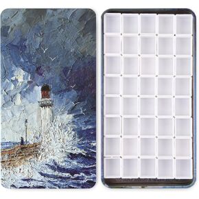 Portable Watercolor Tins Paint Palette with 40Pcs Empty Half Pans and Magnetic Squares, Small Travel Metal Paint Box with Acrylics Painting Art Drawing. FlowerSea