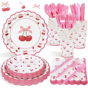 مجموعة لوحات زخارف عيد ميلاد الكرز ، 175pcs لوحة زينة الحفلات لوحات الأغطية من المناديل لوحات أدوات مناديل ل 25 ضيفًا