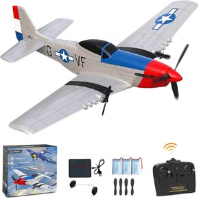 طائرة VolantexRC RC للمبتدئين ، طائرات Mustang RC 3-CH P-51D للبالغين والأطفال ، يسهل الطيران ، مستقرة ودائمة ، مناسبة للنشاط الخارجي