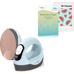 Htvront Mini Heat Press 3 في 1 آلة الضغط على حرارة صغيرة لقبعات القمصان مع قبعات مبتكرة 2 في 1 لوحة حرارة منحنية ومسطحة + ورقة تسامي Htvront 8.5 × 11 بوصة 30 ورقة
