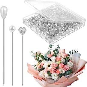 300 PCS boutonniere دبابيس ، 3 أنماط لؤلؤة الماس بوتونيير دبابيس الزهور الباقة إكسسوارات خياطة لترتيبات الزهور النسيج لوازم لصنع المجوهرات