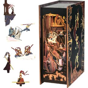 Fsolis DIY Book Nook Kit, 3D Wooden Puzzle Bookends DIY Miniature Dollhouse Kit Book Decor Booknook Bookshelf Insert Book Nooks Book Nook Kits for Adults(SZ03)