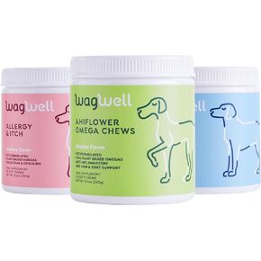 WAGWELL AHIFLOWER OMEGA OIL DOG ​​CHEWS ، حساسية ومضغ حكة ومضغ التنقل - الجلد ، المعطف ، الورك والمفصل للكلاب - تخفيف الحكة والصحة الهضمية