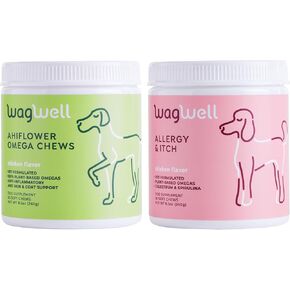 WagWell Ahiflower Omega Oil Dog Chews & Allergy and Itch Chews Bundle - Skin, Coat, Hip and Joint Supplement for Dogs - Itch Relief and Digestive Health