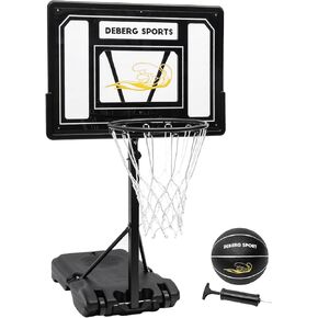DeBerg Swimming Bootball Hoop مجموعة مجموعة محمولة قابلة للمعدل من حمام السباحة بجانب حمام السباحة مع اللوحة الخلفية المقاومة للتشويش وقوس الفولاذ المقاوم للصدأ ، وتشمل كرة ومضخة هواء