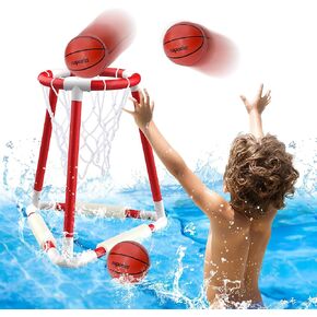 Ropoda Pool Basketball Hoop ، كرة السلة بجانب حمام السباحة ، مجموعة حمام سباحة مع 3 كرات ، تعويم المضخات والرغوة ، ألعاب البلياردو للأطفال والبالغين ، ألعاب مثالية في الهواء الطلق