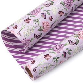 Ribbli Mothers Day Wrapping Paper Floral Reversible Mini Roll Gift Wrap for Women Girls Anniversary Birthday Wedding 17 Inch x 33 Feet-Sage Green