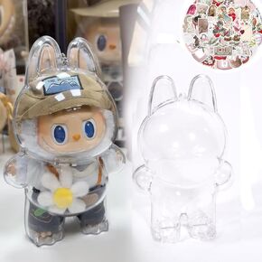 حالة واقية ل Labubu Plush Doll Keychain The Monsters المثيرة معكرون الواقي عرض العلبة غطاء واضحة للشكل مربع تخزين البلاستيك PVC (يقف)