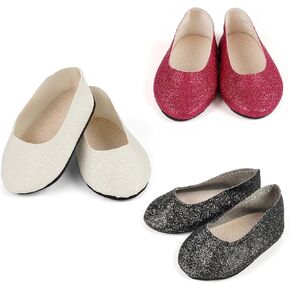 BABESIDE 3 Pcs Reborn Doll Accessories and Doll Shoes Set for 18 Inch Dolls, Exquisite Sequin Doll Shoes for 18 Inch Doll Girls, Black Silver Rose