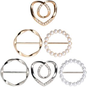 6pcs حلقة وشاح لطيفة وشرائح للأوشحة ، ومقاطع تي شيرت مميزة للنساء ، و 3 مشبك Cinch Clink ذي الحجم مختلف لإكسسوارات الملابس النسائية ، والذهب/الفضة