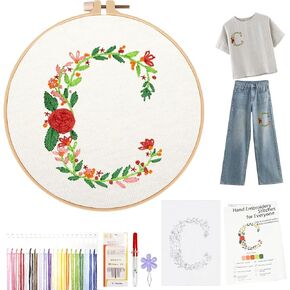 Topapfo Alphabet Letter Stick and Stitch Embroidery Stabilizers Embroidery Kit for Beginners Adults Name Floral Embroidery Pattern Water Dissolve for Clothing Jeans T-Shirts Crafts