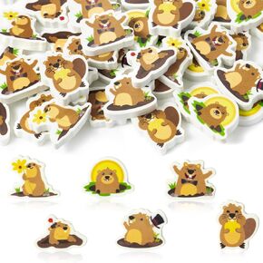 CJiangpo 120Pcs Groundhog Mini Erasers for Kids Bulk Cute Cartoon Pencil Rubber Eraser Kids School Classroom Prizes Groundhog Day Gifts Filler Party Favors