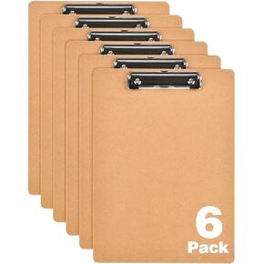 Happyhapi Clipboards 6 Pack 9" x 12.5" Clipboards Bulk, Wooden Hardboard Clipboards with Low Profile Clip, Clip Boards Pack for A4 Sheet(8.5x11'') Office Home Classroom