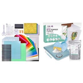 GO2CRAFT Bundle 90Pcs Accessories Bundle for Cricut Makers and All Explore Air and DTF Transfer Flim 17.6oz/500g Powder Kit