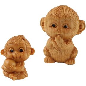 2Pcs Cute Monkey Shape Ornament Little Monkey Cypress Wood Carving Ornament Animal Ornament Wood Carving Crafts