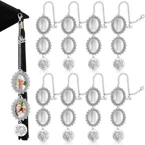 Sureio 8 PCS Cap Cap Memorial Photo Charm Tassel Charms لعام 2025 Cap Cap Tassel Charm Memorial Photo Class Decorations Higds To the Cap Topper (Silver ، Round)
