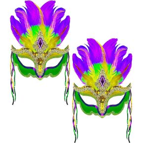 Wittocs 2 Pack Mardi Gras Mask Feathers Venetian Masquerade Mask for Carnivals Halloween Cosplay Party for Women Lady Counshes