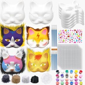 30pcs paper therian mask bulk - cat chass مجموعة فارغة قناع القطط أفخم فور الأقمشة الفراء فرش الألواح البلاستيكية ملصق جوهرة الطلاء ولوحة ، diy therian costume for alloween cosplay حفلة