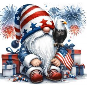 4th of July Paint by Numbers Kit for Adults, Independence Day Adults Painting by Number on Canvas,Gnomes Paint by Numbers Kits for Holiday and Home Wall Decor 16X16 Inch