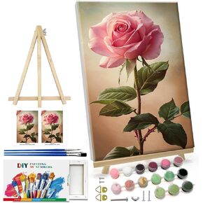 ATDMS Paint by Numbers Kit for Adults with Frame Flowers Paint by Numbers Kit with Easel DIY Adult Paint by Number Kits on Canvas Framed Floral Oil Painting Kits for Home Wall Decor 8x12 Inch