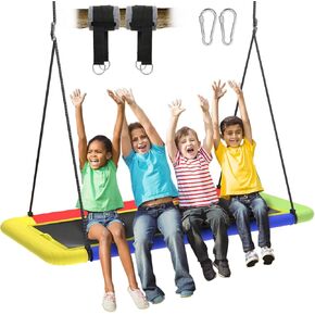 60'' Rectangle Platform Tree Swing for Kids and Adults, Giant Flying Swing with Adjustable Hanging Strap, Waterproof Textilene Fabric Tear & UV Resistant, Swings Set for Backyard Garden