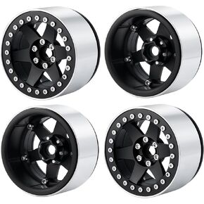Que-T 2.2 بوصة Beadlock Wheels 4pcs محاور العجلة المعدنية لـ 1/10 محوري Wraith RR10 SCX10 VS4-10 TRX4 D10 D90 RC Crawler (Matte Silver & Blue)