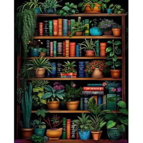 طلاء رف الكتب Yarnwhimsy بواسطة أرقام أرقام للبالغين ، والكتب الطلاء الكبار من قبل مجموعات الأرقام على القماش ، واللوحة النباتية حسب عدد الأرقام DIY لوحة زيت أكريليك مثالية للهدية ديكور الجدار المنزلي (16x20inch)