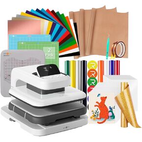 【حزمة متميزة】 Htvront Auto Heat Press 2 + Htvront Auto Heat Lugs Accessories Kit + 2 حزمة قطع حزمة 12x12 + 8 PCs 3D Puff Vinyl + 10 "× 8ft GOLD GOLD HTV HEAT TRANVER
