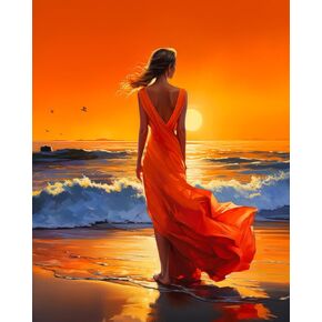 Rebotipy Paint by Numbers Dress Beach Woman Canvas Paint by Number for Adults Beach at Sunset Paint by Number Kids Paint by Number Kits on Canvas Paint by Numbers for Beginner 16x20 in