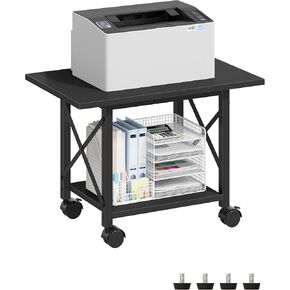 23.6" Under Desk Printer Stand, 2-Tier Printer Table with Wheels Adjustable Feet for Home Office, Study, Living Room, Black TPS01BB