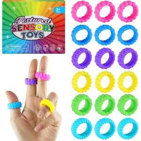 ألعاب Silicone Toys Sensory Rings 18 حزمة ألعاب حسية محسوسة حلقات الوخز بالإبر 6 أنماط تململ حلقة ألعاب تخفيف الإجهاد الصامتة للقلق والتركيز على فصل المكاتب الفصول الدراسية