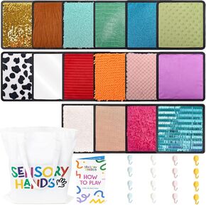 Textured Sensory Mats for Special Needs Kids - 8" Colorful Fidgeting Tactile Sensory Toys for Learning, Stimulation & Play - Sensory Mat Set with Adhesive Hooks for Wall Hanging & Tote Bag - 12 Pack