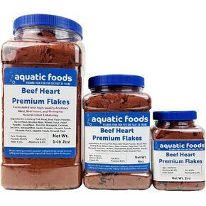 Aquatic Foods Inc. Premium Beef Heart Flakes for Discus, Cichlids, Carnivore Tropical Fish Also Pellet Mix, Wafer Mix Included…6oz