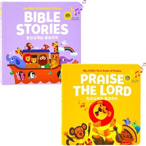 قصص الكتاب المقدس والثناء الرب - حزمة من كتابين - كتب صوتية مسيحية للأطفال الصغار 1-3 | ستة أغاني ورسوم توضيحية في كل كتاب ، الألعاب الموسيقية للأطفال - هدايا المعمودية للبنين والبنات