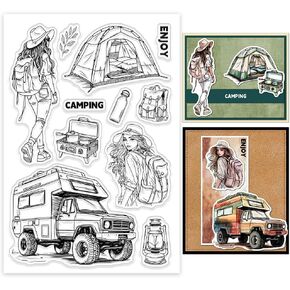GLOBLELAND Travel Clear Silicone Stamps for DIY Card Making Vacation Silicone Transparent Stamp Seal Fashion Woman Decorative Clear Stamps for Scrapbooking Photo Album Journal Decoration