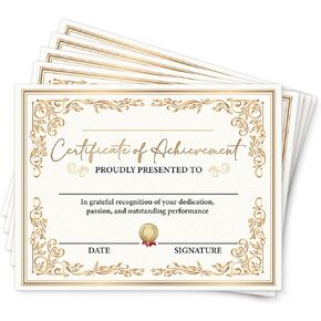25 Certificate of Completion, Award Certificates, Certificates of Achievement for School Training Course Student Course Business Graduation, 8x10 Inches