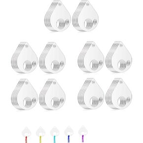 50Pcs Acrylic Embroidery Floss Organizer with 1Pc Hinged Ring, 50x43x2.5mm Slim Thread Bobbins for DIY Sewing & Craft Projects (Teardrop)