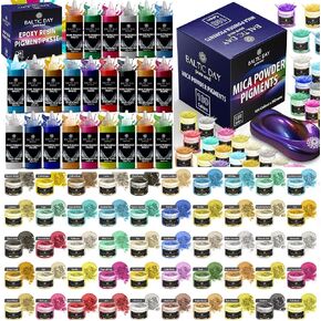 24 PINGMENTS + 100 MICA POPDERS + 10 مساحيق ميكا حرباء لمجموعة راتنجات الإيبوكسي - أصباغ راتنجات الإيبوكسي - أصباغ الحرباء