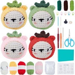 ACRNIGHEET 4PCS CAT CROCHET KIT KIT CORCHET KIT للمبتدئين DIY CROCHET Animal Kit مع دروس تعليمية خطوة بخطوة وملحقات كروشيه تعلّف على مجموعات الكروشيه للبالغين من عشاق الحرف اليدوية