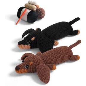 طقم الكروشيه للمبتدئين-طقم حيوانات الكروشيه من Dachshund مع خيوط ، دروس فيديو خطوة بخطوة ، مجموعة حياكة للأطفال البالغين ، مستلزمات الديكور الكلاب الكروشيه DIY لحفل عيد الميلاد