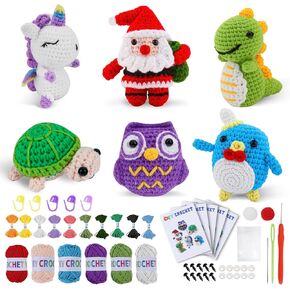 6pcs Crochet Kit للمبتدئين -مجموعة الحياكة للبالغين والمبتدئين في المبتدئين -مجموعات كروشيه وحيوانات الكروشيه مع خيوط سهلة ودروس فيديو خطوة بخطوة
