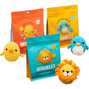 مجموعة Crochet Kit Crochet مع غزل سهلة كما رأينا على حزمة Shark Tank - مع دروس فيديو خطوة بخطوة - Pierre the Penguin و Sebastian The Lion and Kiki the Chick