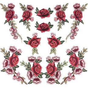12 PCS Rose Embroidered Lace Flower Applique Patches Peony Flower Embroidered Applique Sew on Patches Retro Embroidery Rose Patches Large Red Rose Appliques for Clothes T-Shirt Dress Jeans Hats
