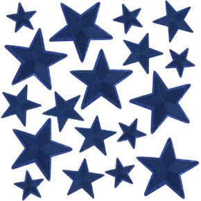 18 PCS Blue Star Iron on Patches （1.5 "+2.3" +3.4 "） 3 حجم الحديد على بقع النجوم ， الحديد النجمي المطرز على بقع لقبعات الظهر على ظهره بقبعات لخياطة الحديد على الزهرة (الأزرق)