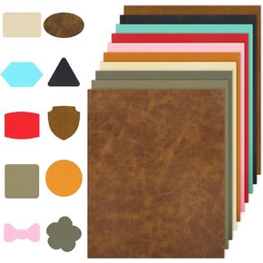 10 Sheets Leatherette Sheets 12.6 X 10.2 Inch Faux Leather Sheet for Laser Engraving with Heat Press Adhesive Backing, 10 Colors Leather Patches for Iron-On Hats Cap Jacket Backpack